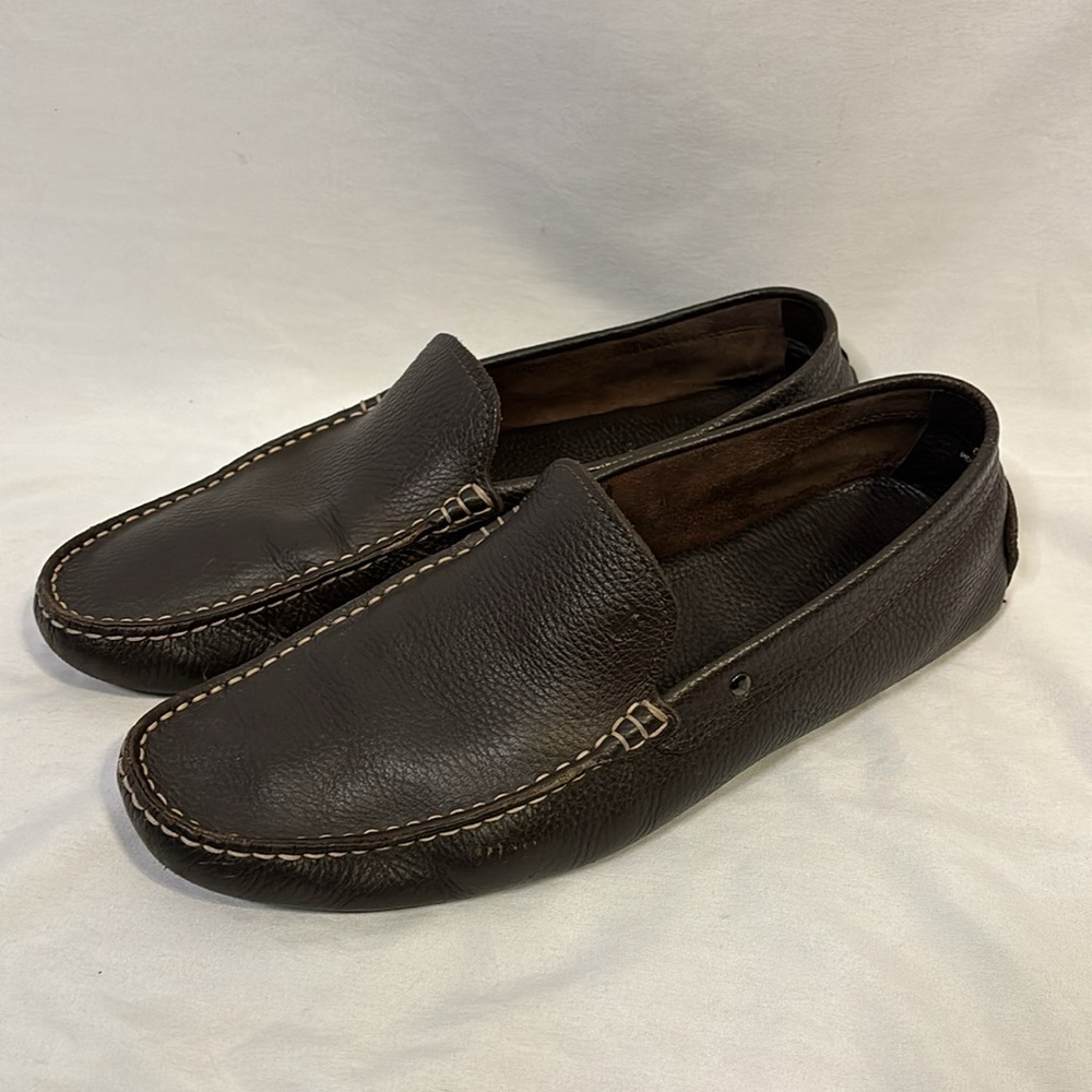 Tod's Brown Loafers Driving Moc Shoes Men Size 9.5 pebbled leather - Picture 1 of 10